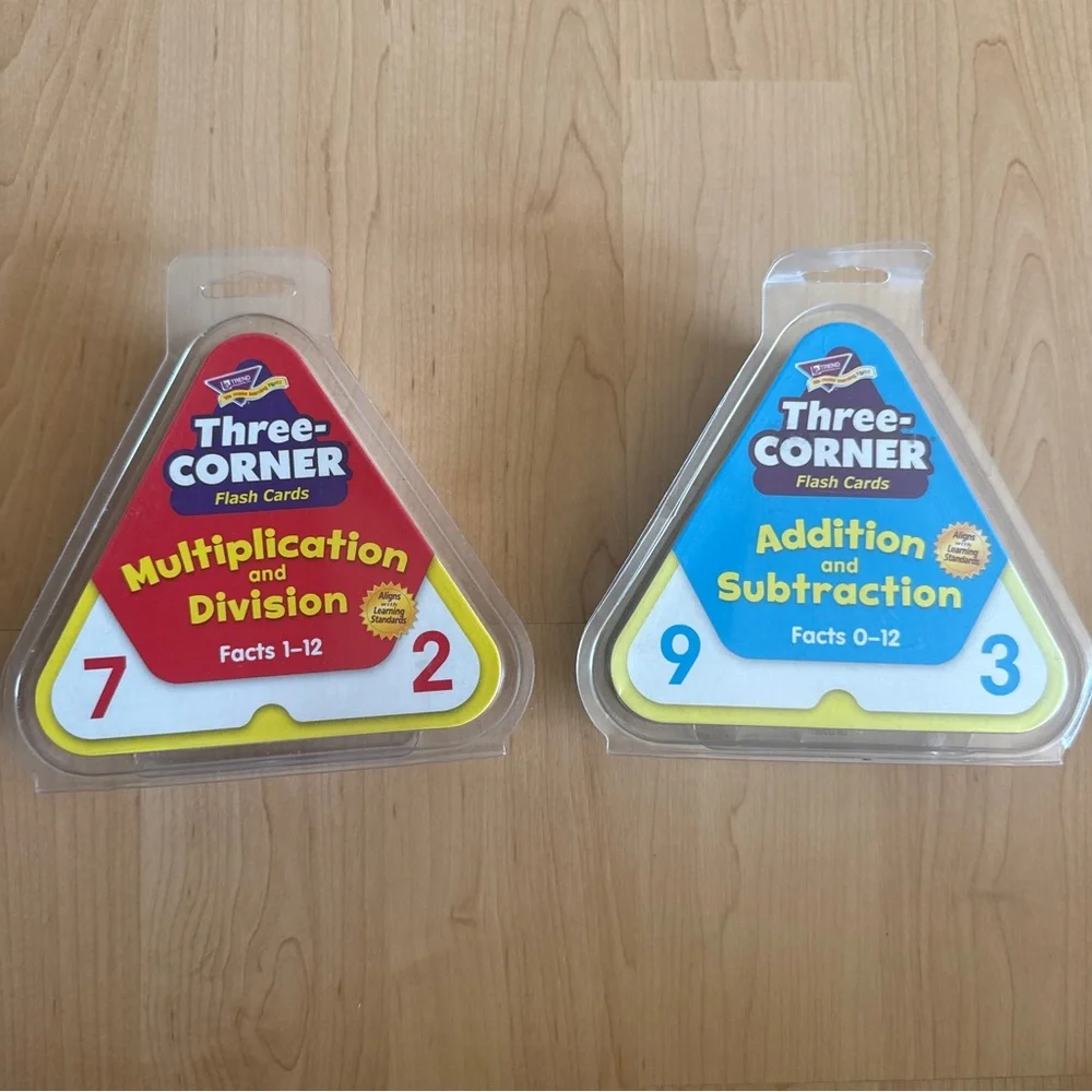 Lot of 2 Three-Corner Flash Cards: Addition/Subtraction, Multiplication/Division